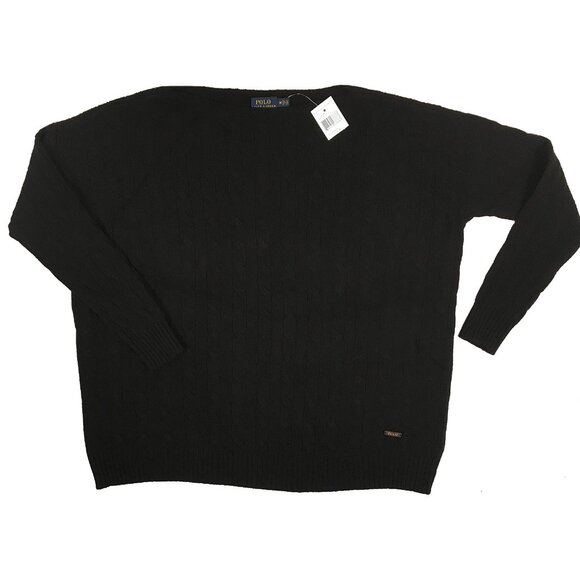 NEW $165 Polo Ralph Lauren Cable Knit Sweater! Cashmere Black & Wool  Boat Neck - Picture 1 of 2